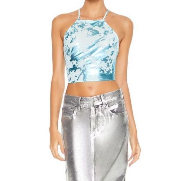 Forever 21 Foil Metallic Halter Tie Back Crop Top - Picture 3 of 3